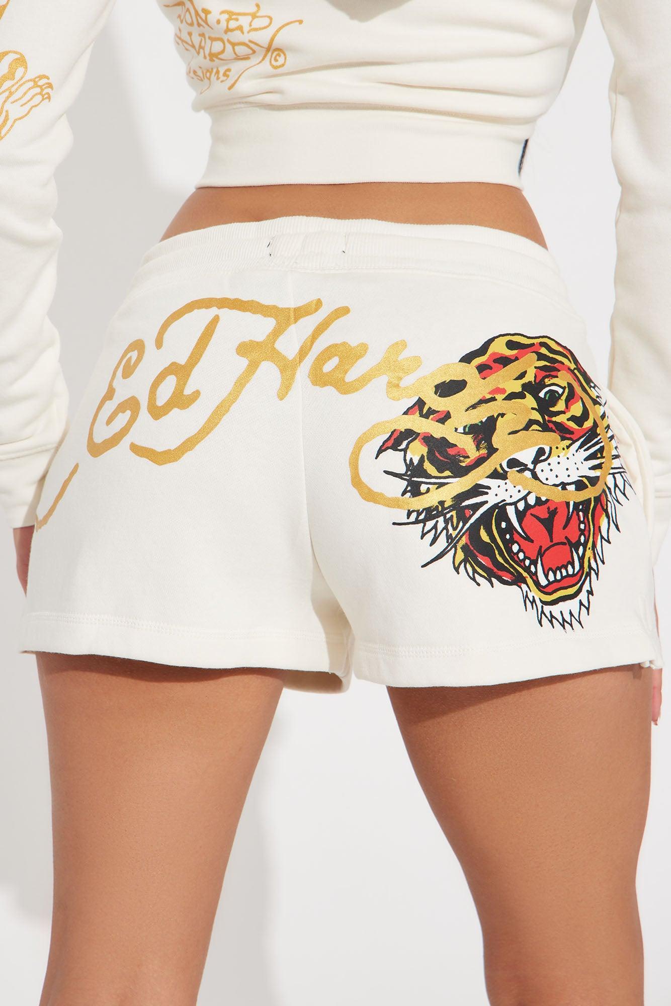 Ed Hardy Tiger Head Shorts - Ivory Product Image