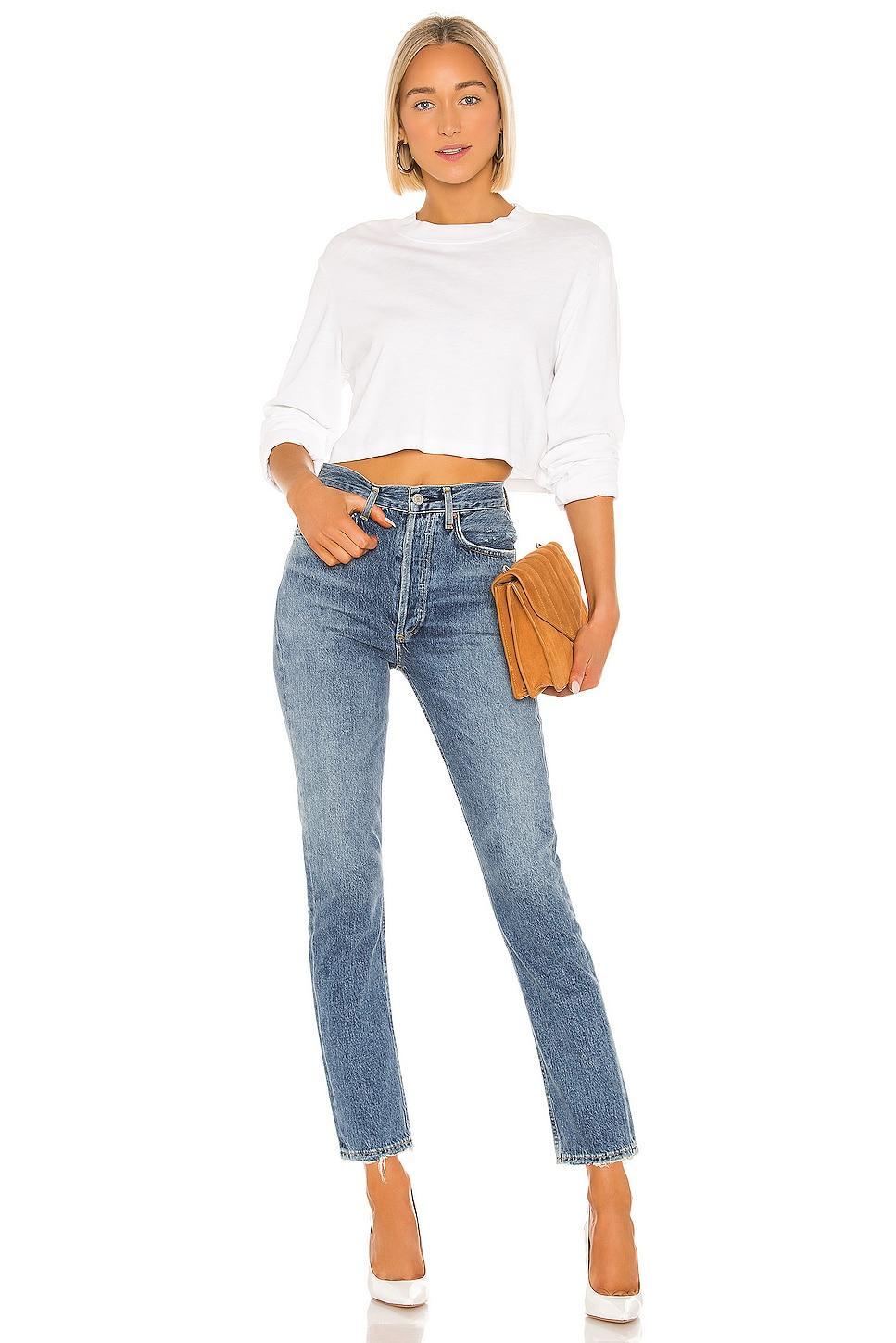 Agolde Riley High Rise Cropped Straight Jeans in Frequency Product Image