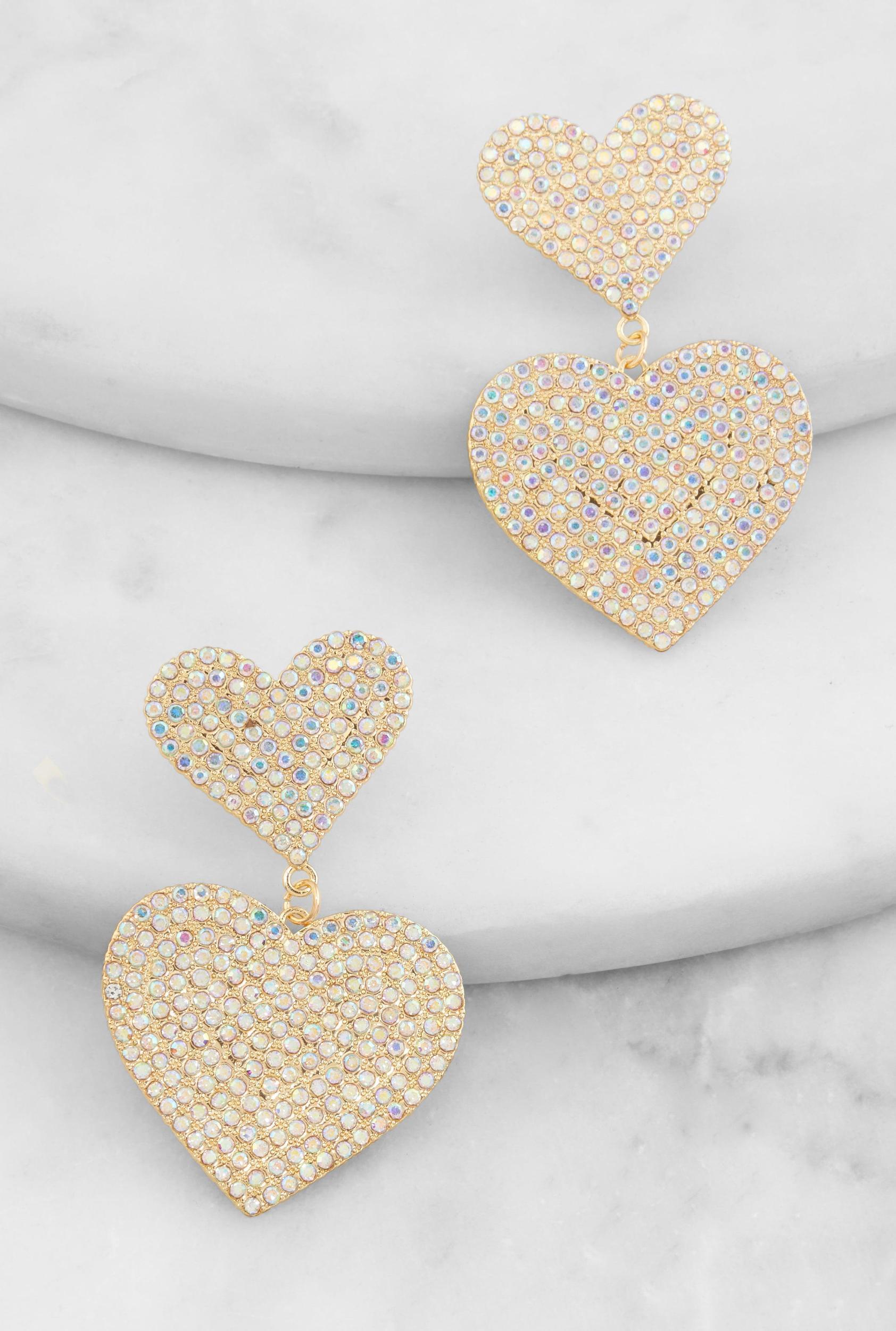 Womens Pave Rhinestone Heart Drop Earrings Product Image