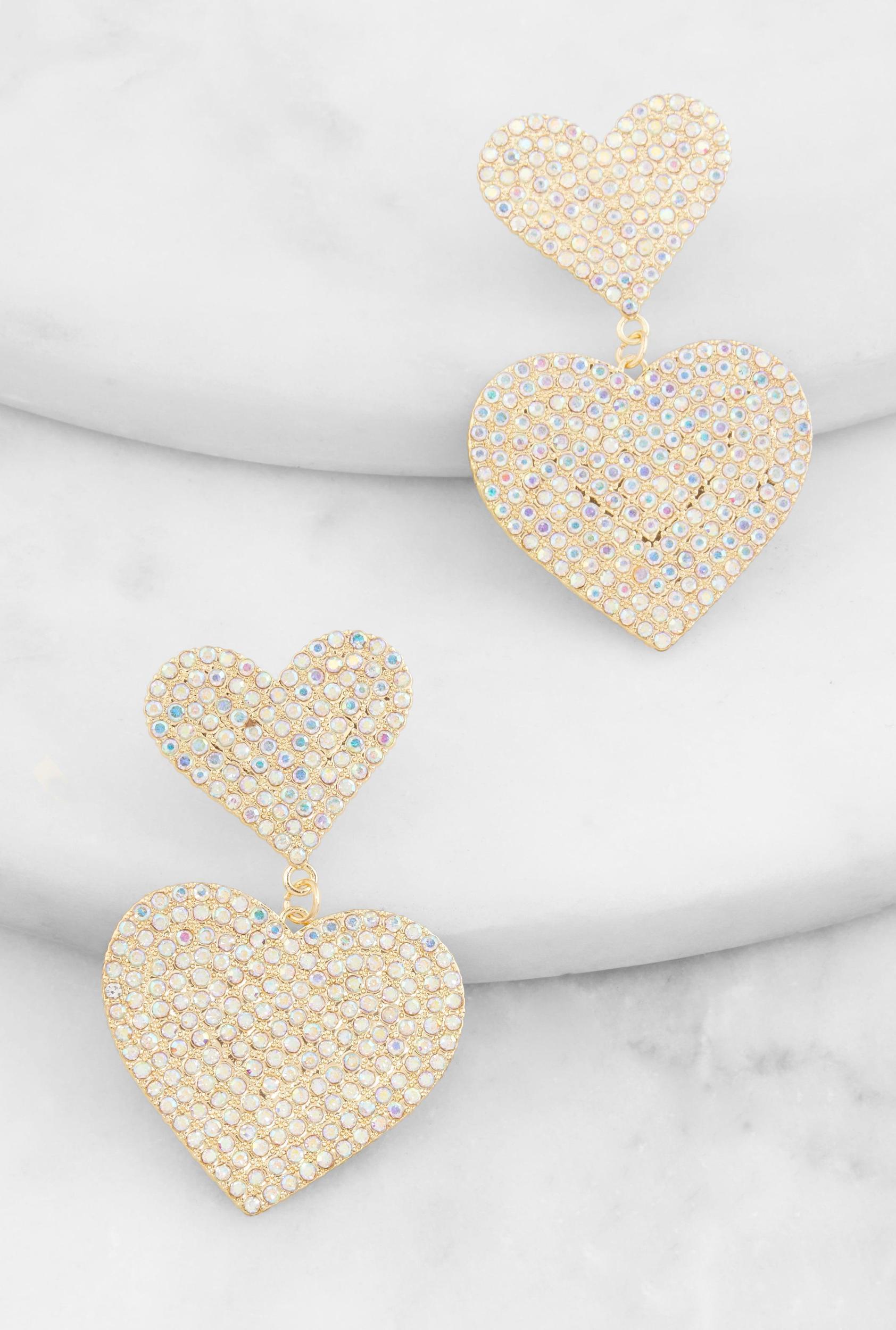 Womens Pave Rhinestone Heart Drop Earrings Product Image