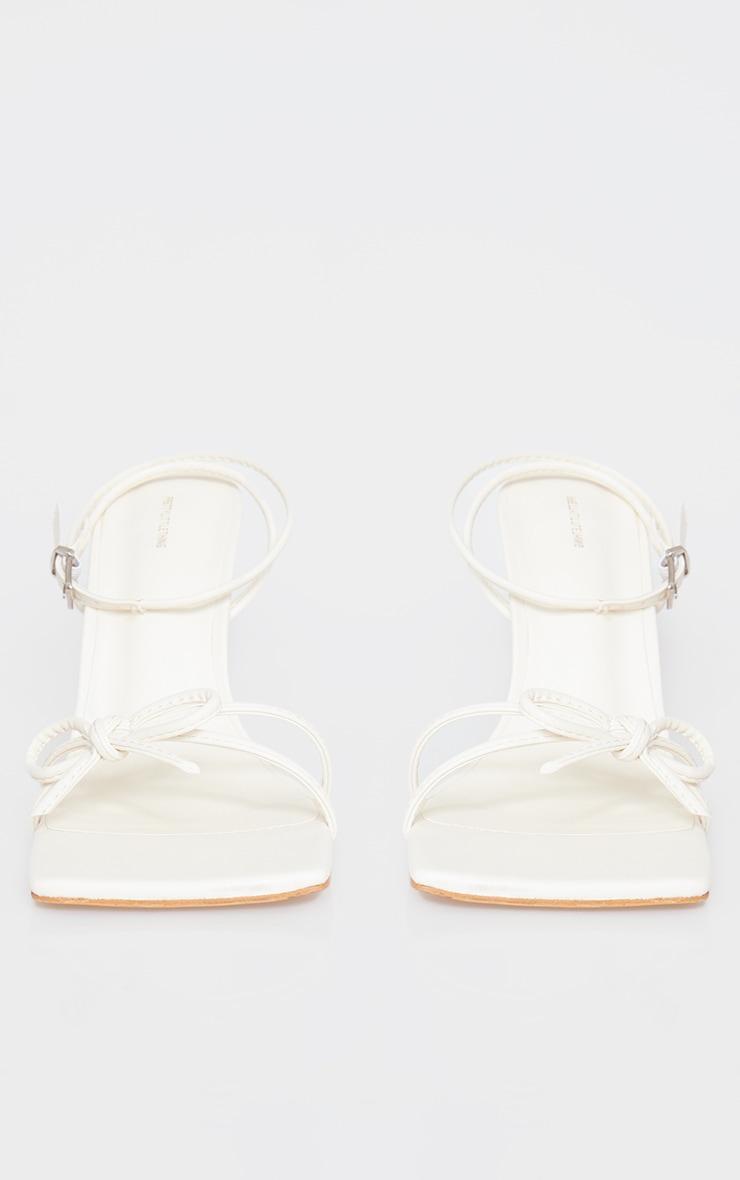 Cream PU Square Toe Bow Barely There Heeled Sandals Product Image