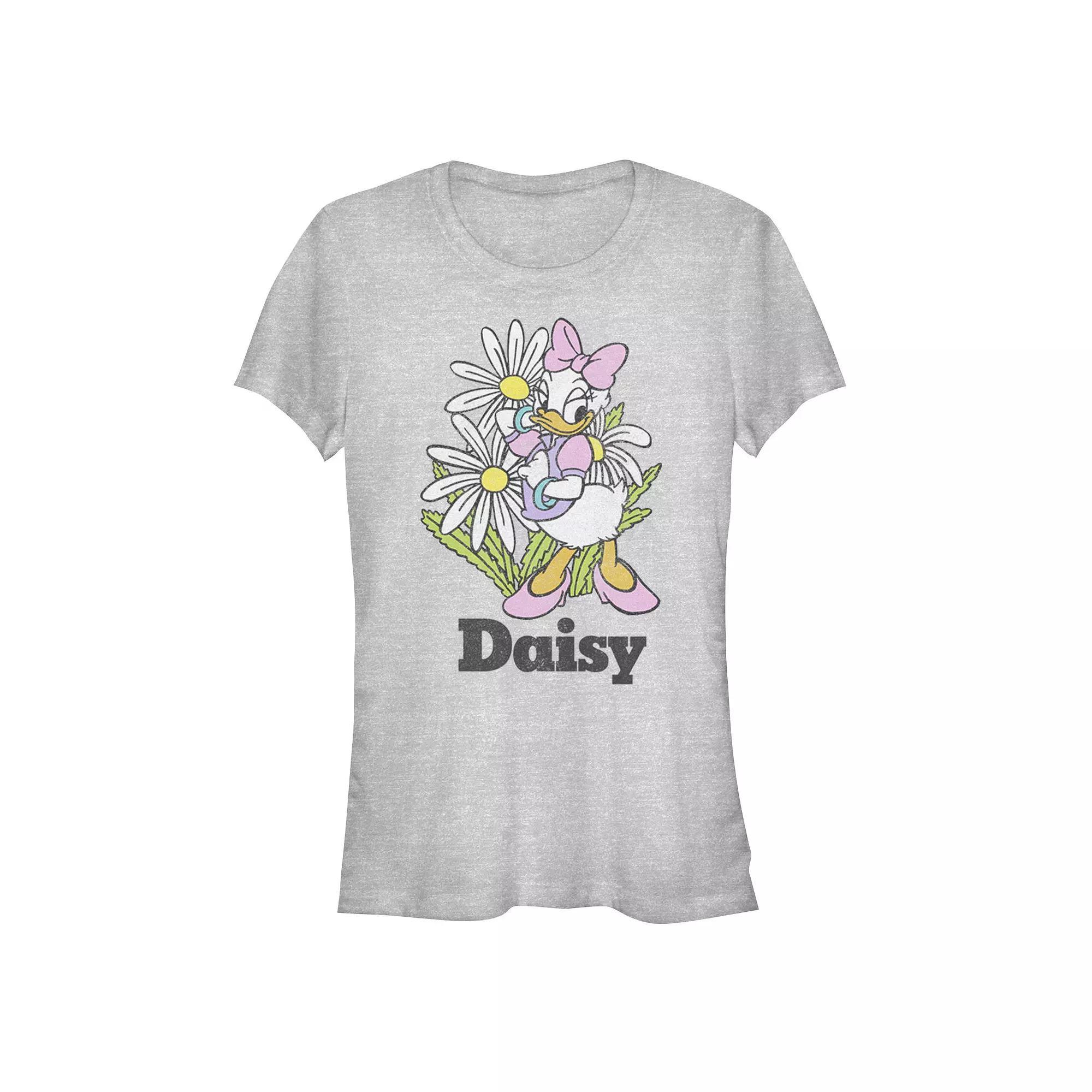 Disney's Daisy Duck Floral Portrait Juniors' Fitted Graphic Tee, Girl's, Size: Medium, Athletic Grey Product Image