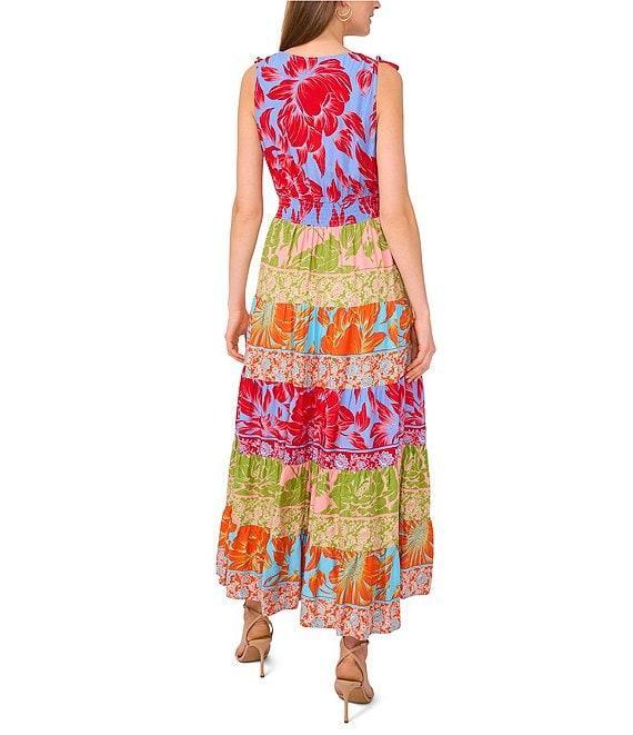 Vince Camuto Woven Printed Surplice V-Neck Tiered Blouson Maxi Dress Product Image
