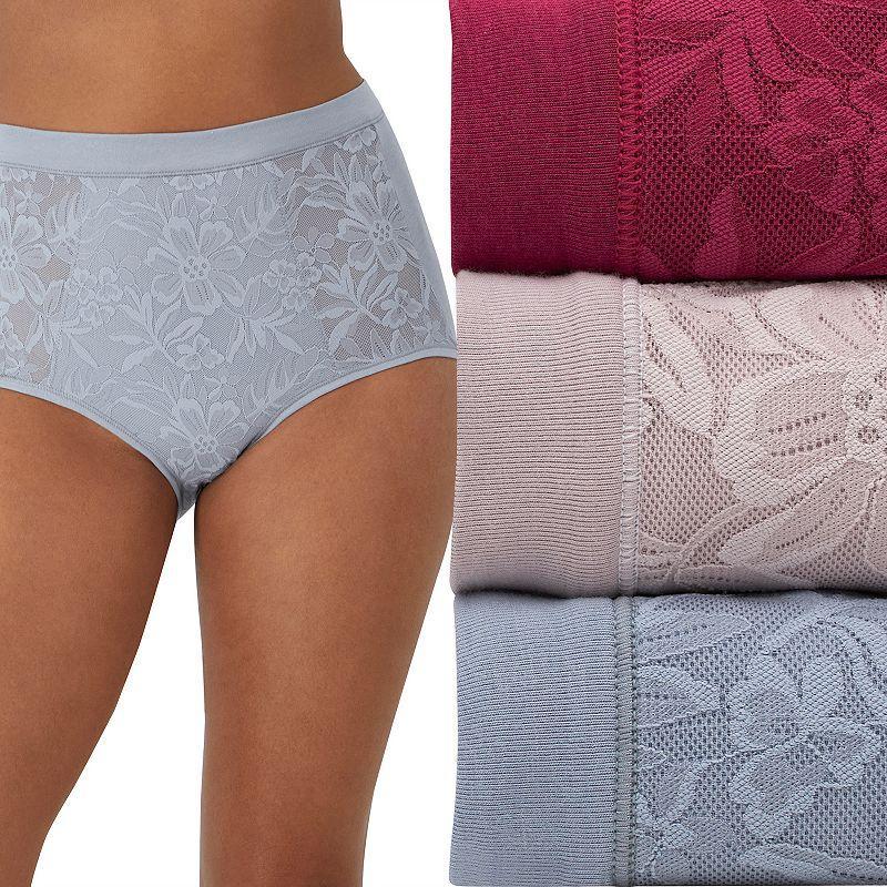 Bali Breathe Cotton Modal 3-Pack Lace High Rise Briefs DFCLB3, Women's, Size: 9, Brown White Brown Product Image