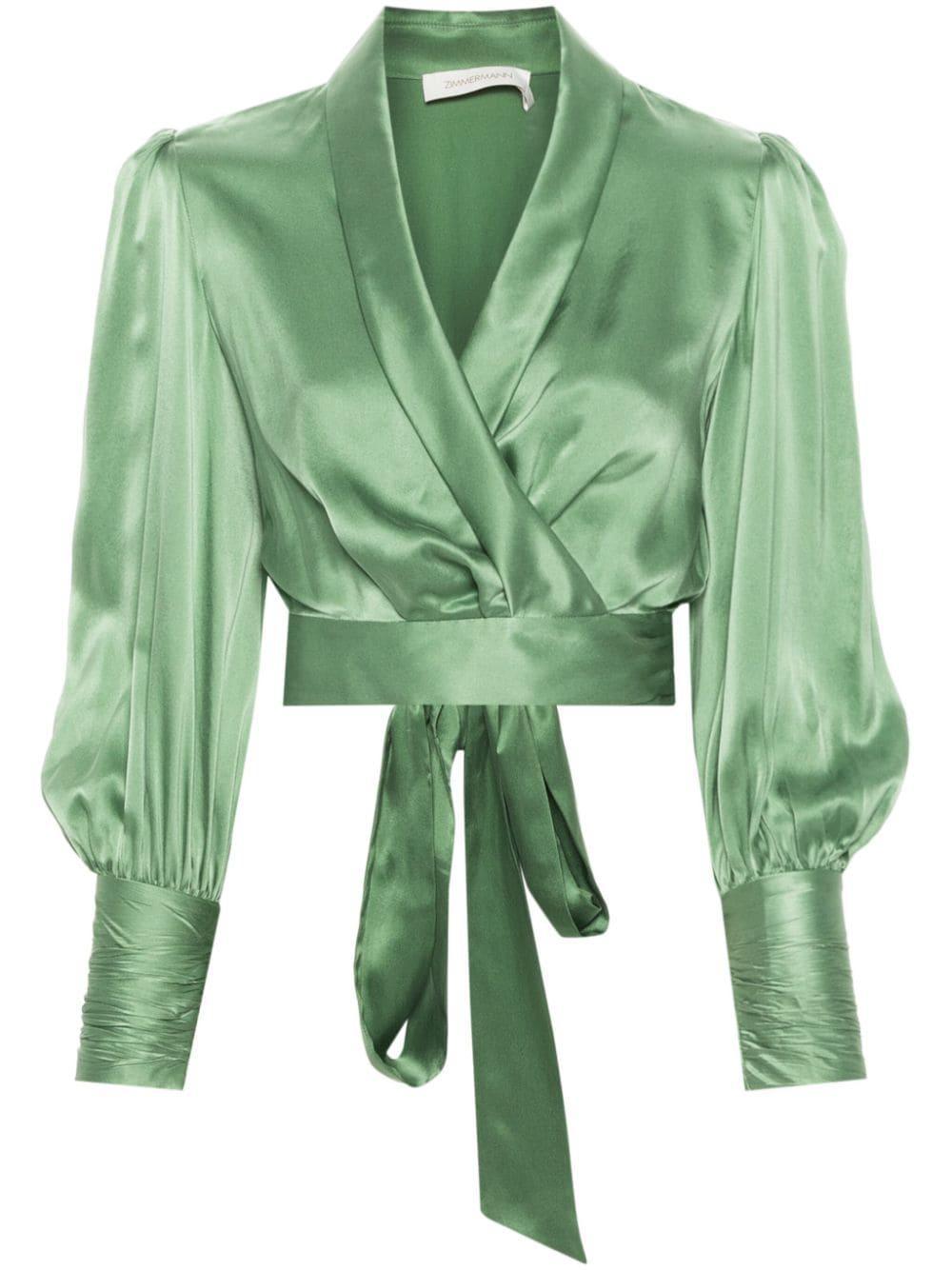 ZIMMERMANN Silk Wraparound Blouse In Green Product Image