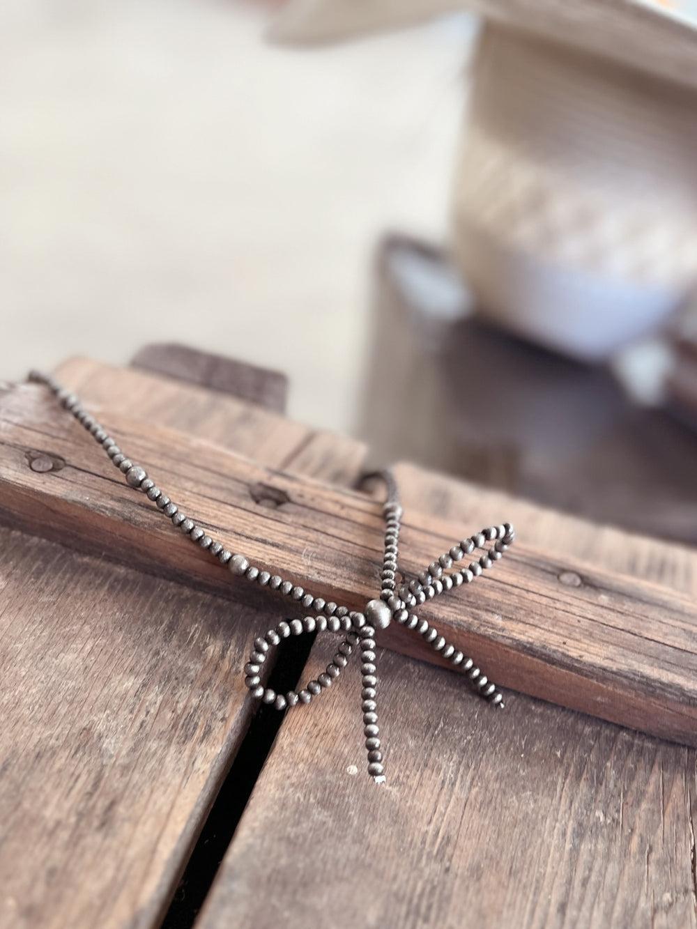 Silver Navajo Inspired Beaded Bow Necklace Product Image