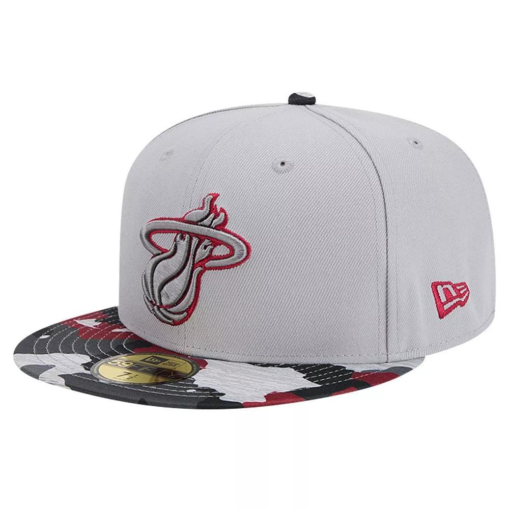 Men's New Era Gray Miami Heat Active Color Camo Visor 59FIFTY Fitted Hat, Size: 7 1/8, Grey Product Image