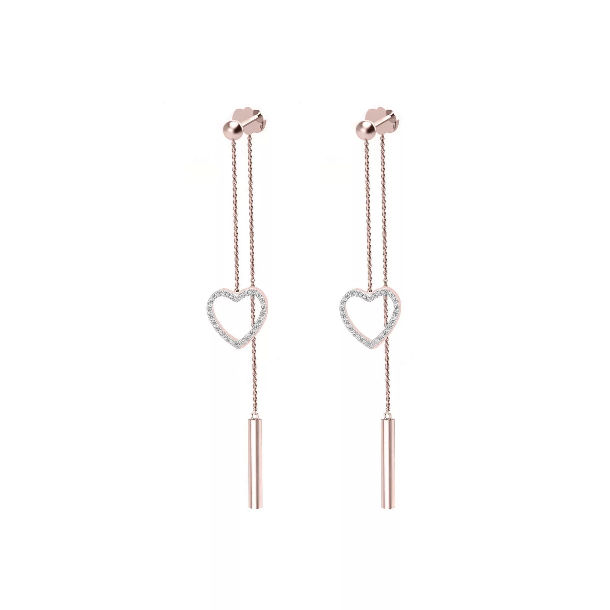 10k Rose Gold Diamond Heart Drop Earrings, Women's, 10k Gold Product Image