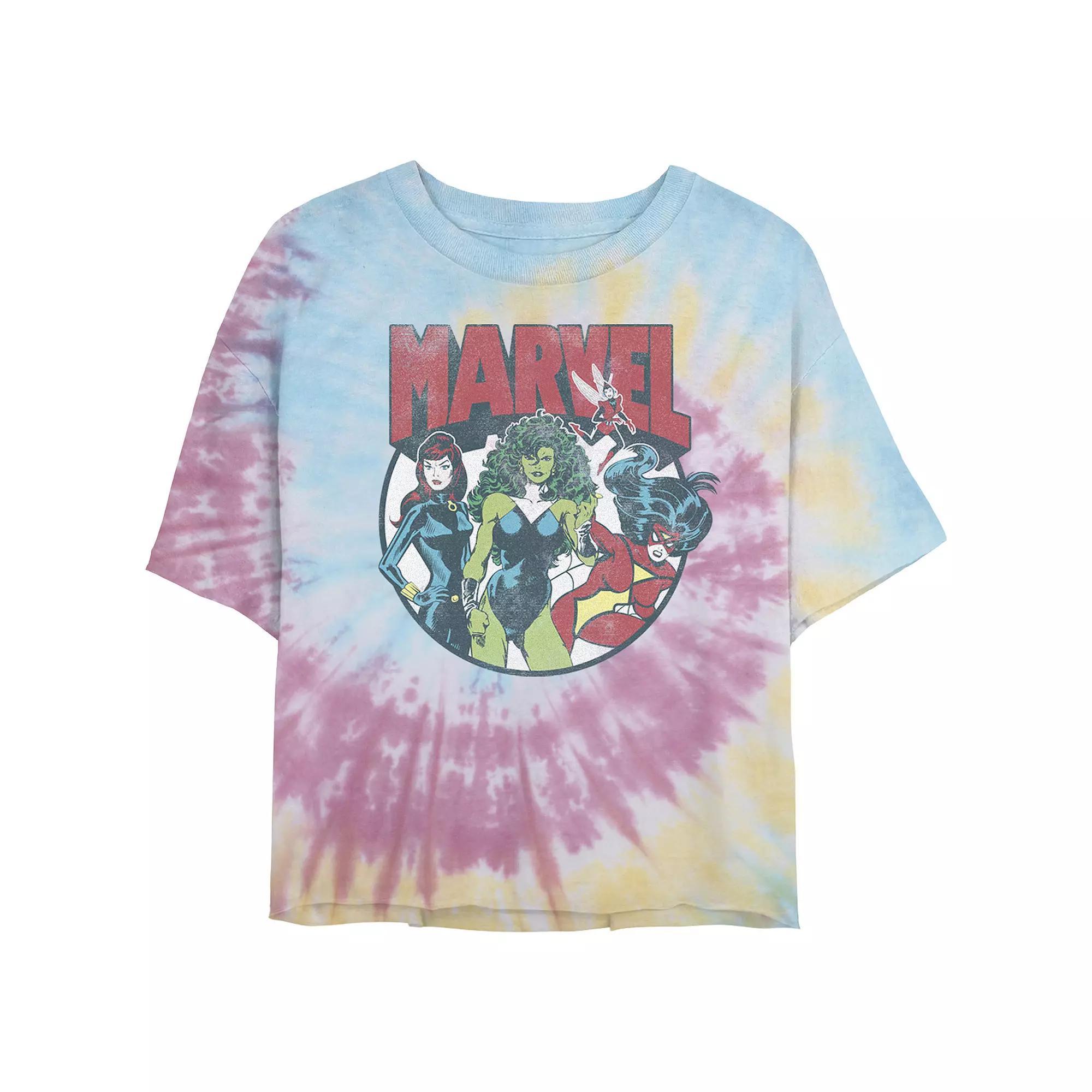 Juniors' Marvel Women Group Circle Shot Tie Dye Tee, Girl's, Size: Large, Blue Pink Light Yellow Product Image