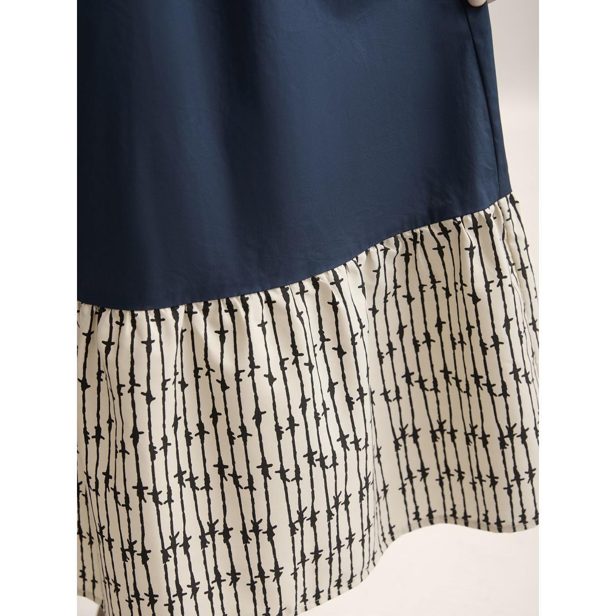 Plus Size Cotton Color Block Cinched-Waist Spliced Maxi Dress Navy Women V-neck Sleeveless Curvy BloomChic 26/4X Product Image