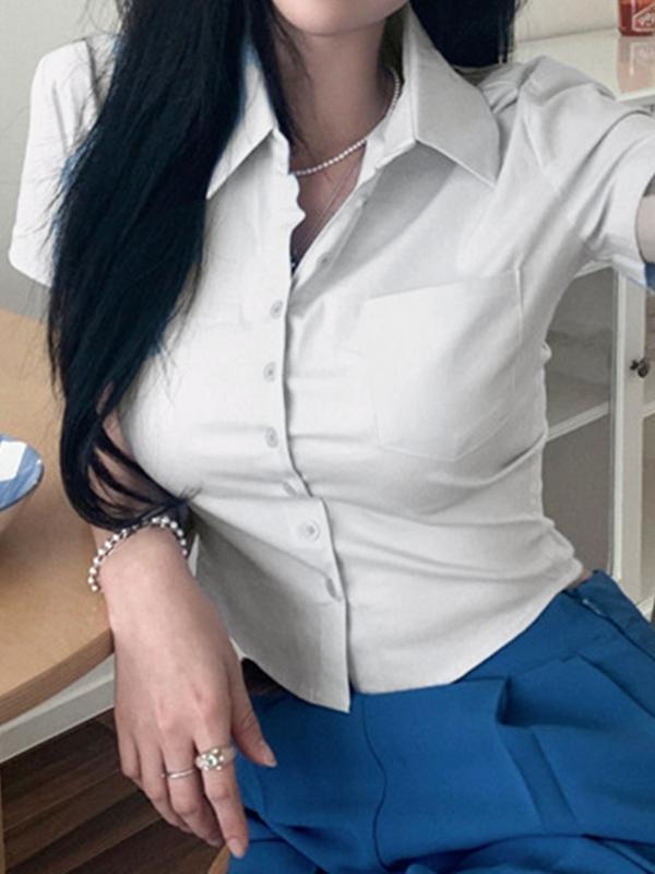 Plain Slim Short Sleeves Shirts Product Image