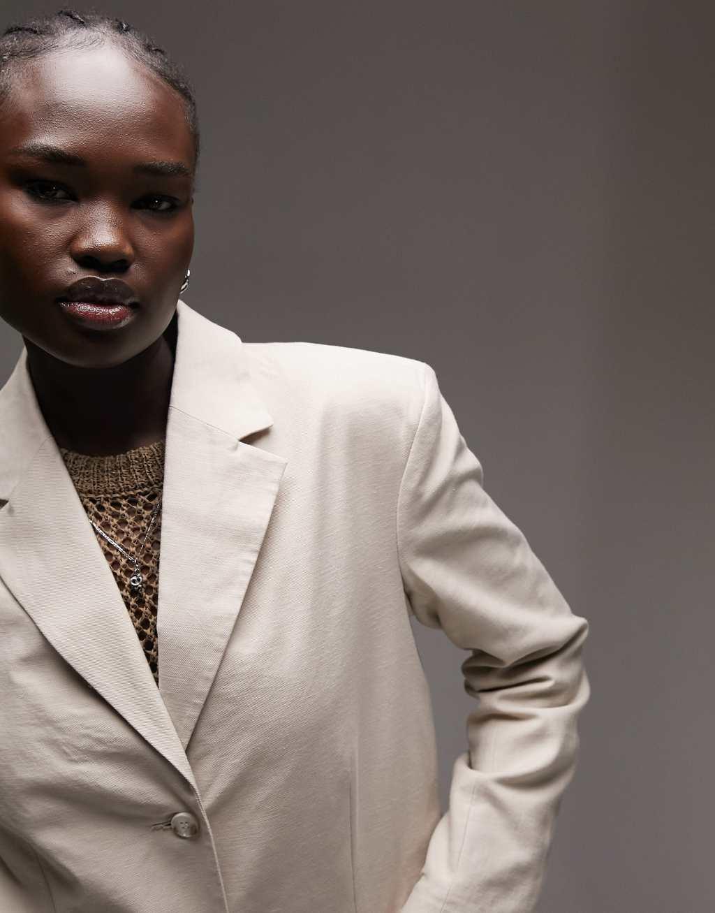 Topshop Tall linen-blend single breasted blazer Product Image
