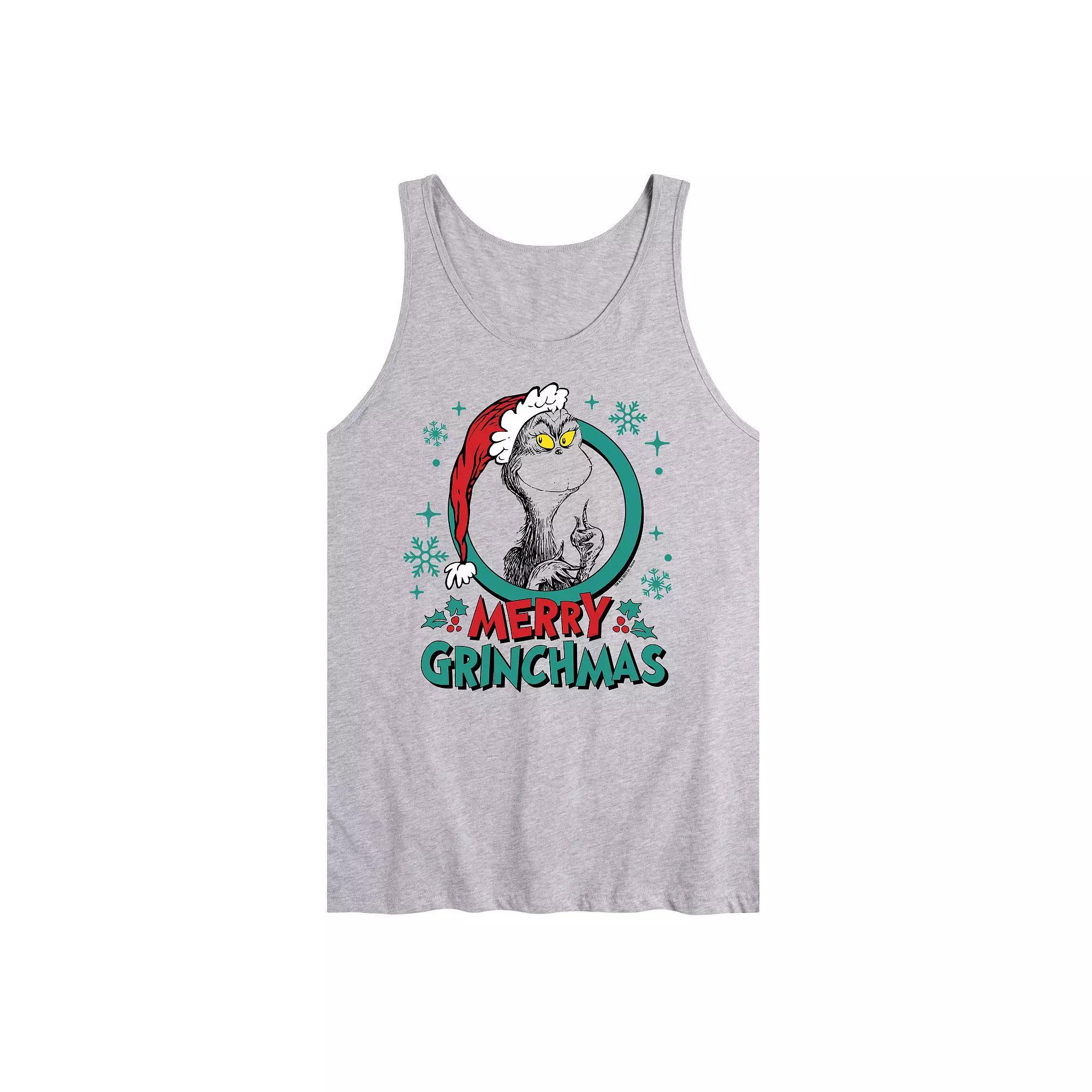 Mens Dr. Seuss The Grinch Merry Grinchmas Graphic Tank Top Grey Gray Product Image