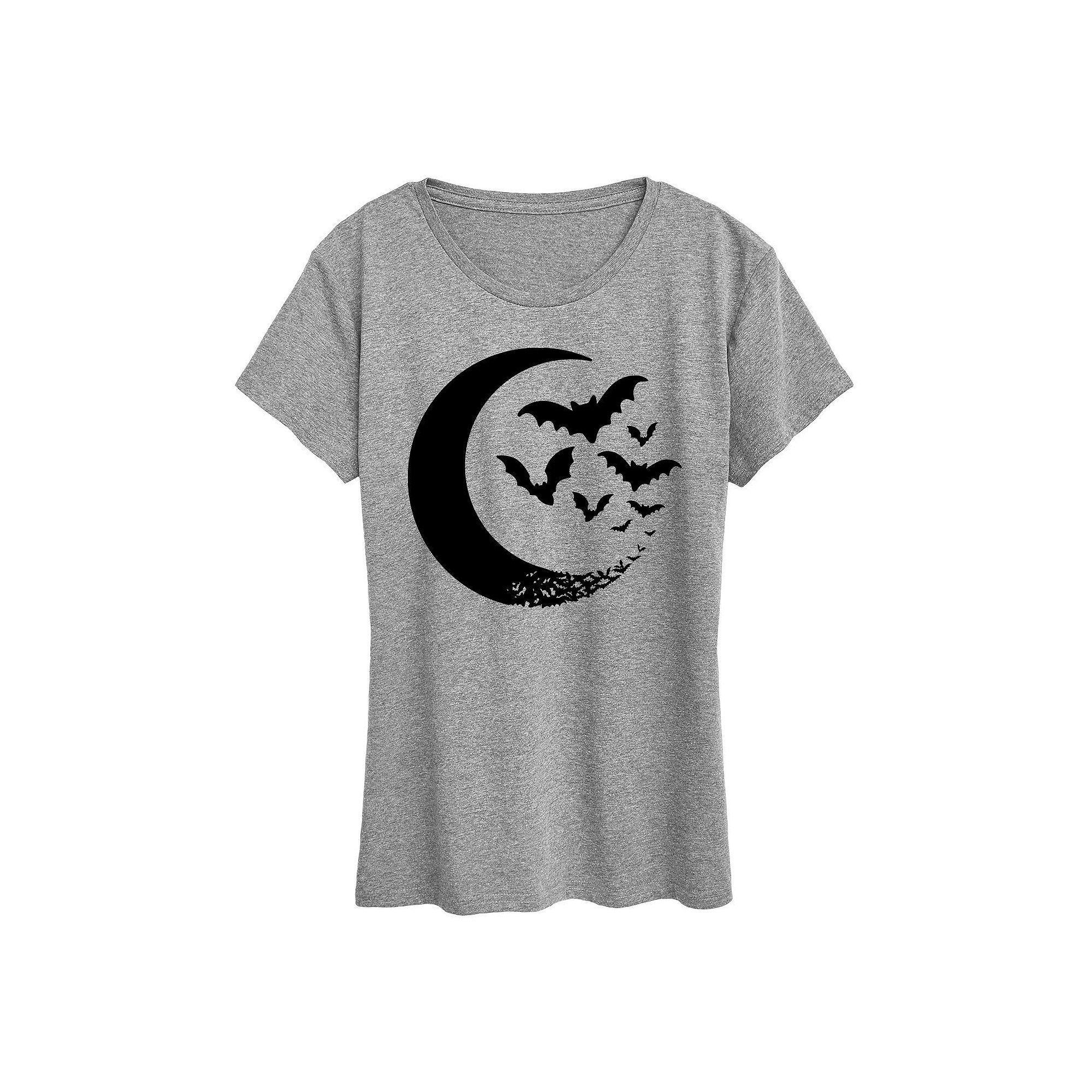 Women's Crescent Moon Bats Halloween Tee, Girl's, Size: Medium, White Product Image