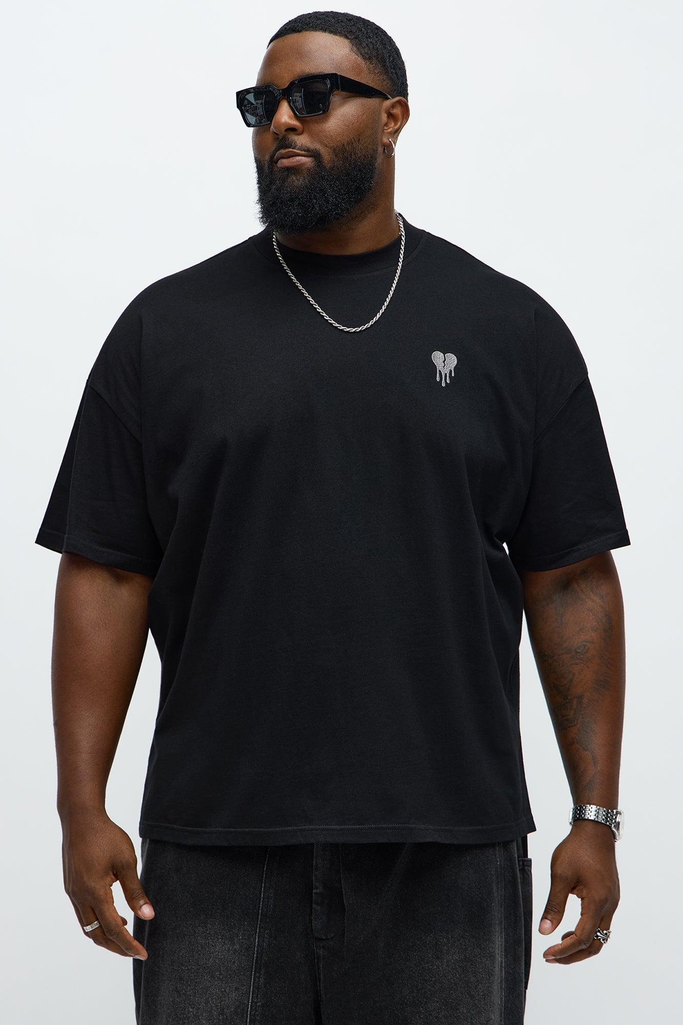 Oversized Mini Embroidery Heavy Weight Boxy Tee - Black Product Image