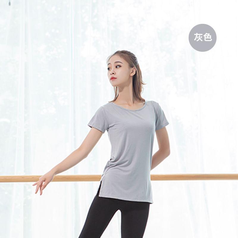 Short-Sleeve Plain Side-Slit Dance T-Shirt Product Image