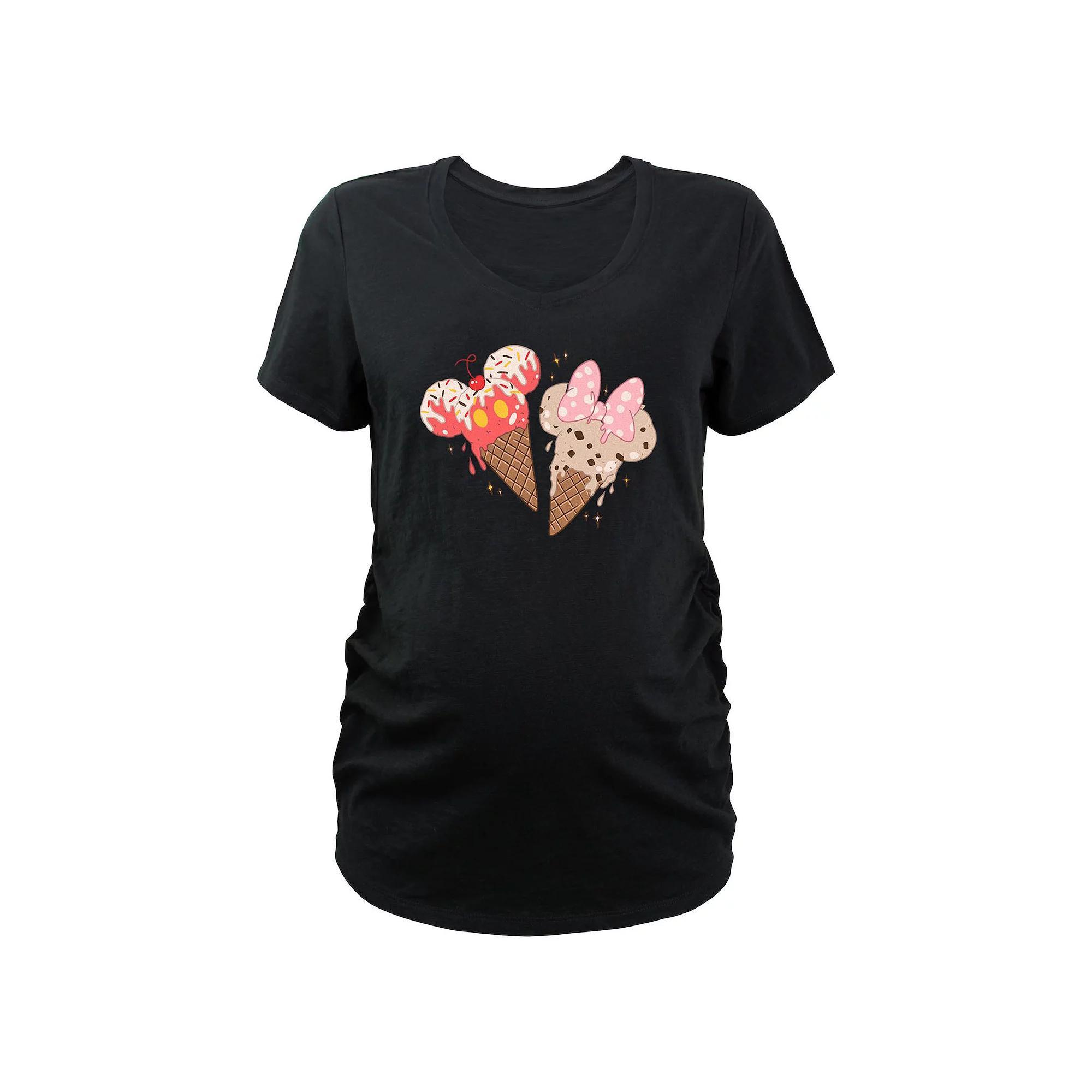 Maternity Mickey Mouse And Minnie Ice Cream Cones V-Neck Graphic Tee, Women's, Size: Large-Mat, Black Product Image