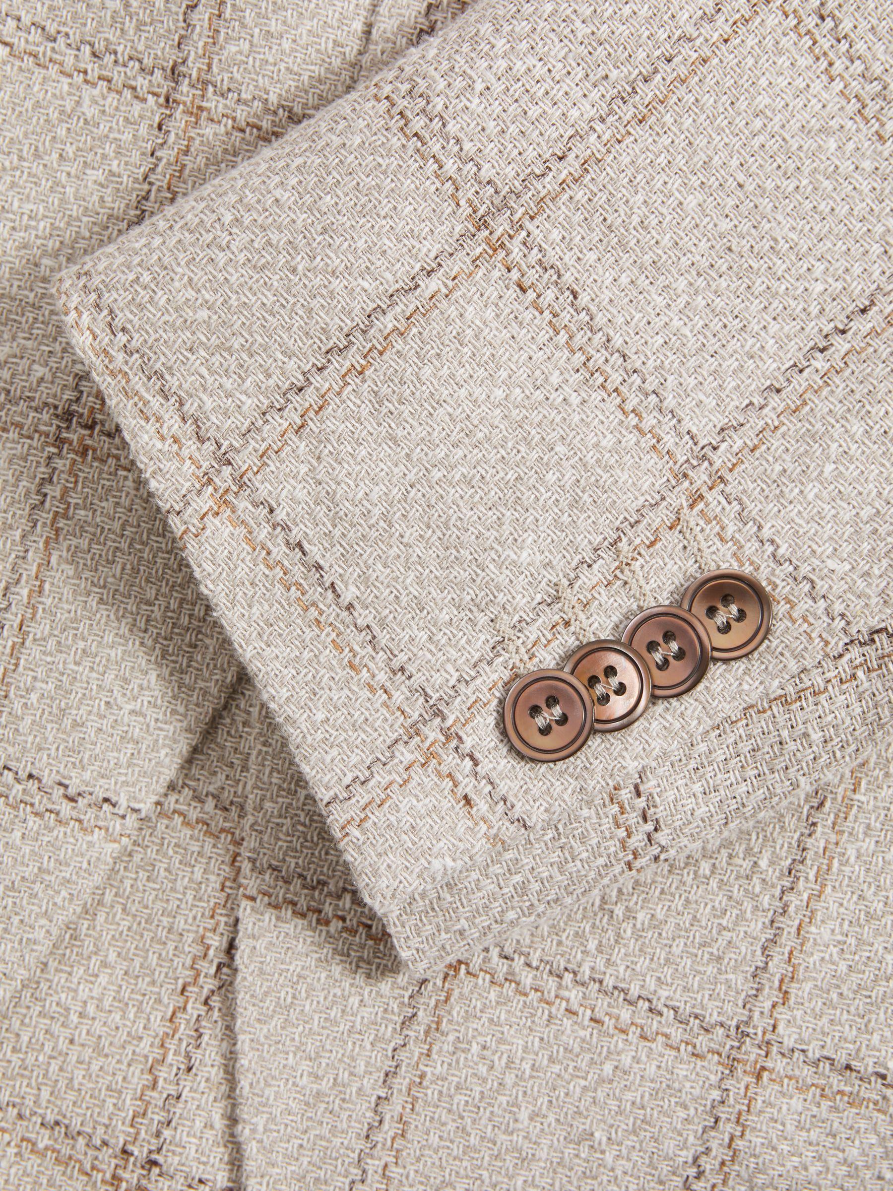 Oscar Jacobson Linen Blend Single Breasted Check Blazer in Cream Product Image