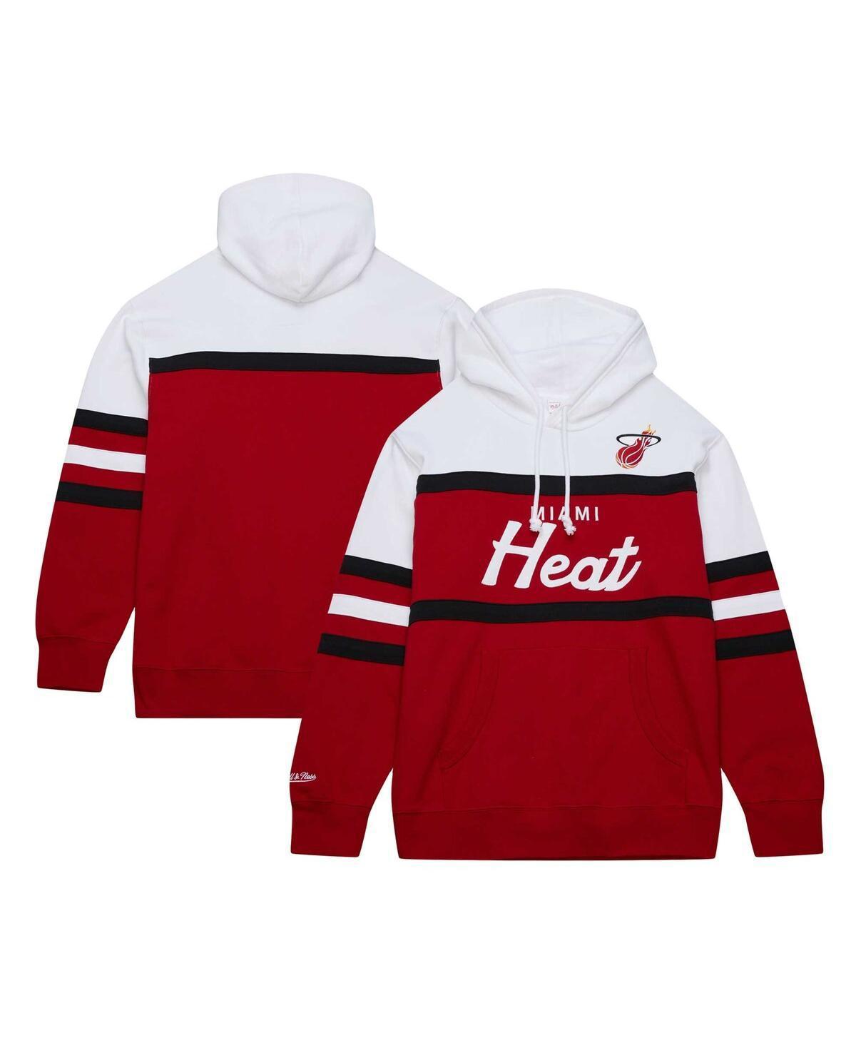 Men's Mitchell & Ness Red/White Miami Heat Head Coach Pullover Hoodie, Size: XL Product Image