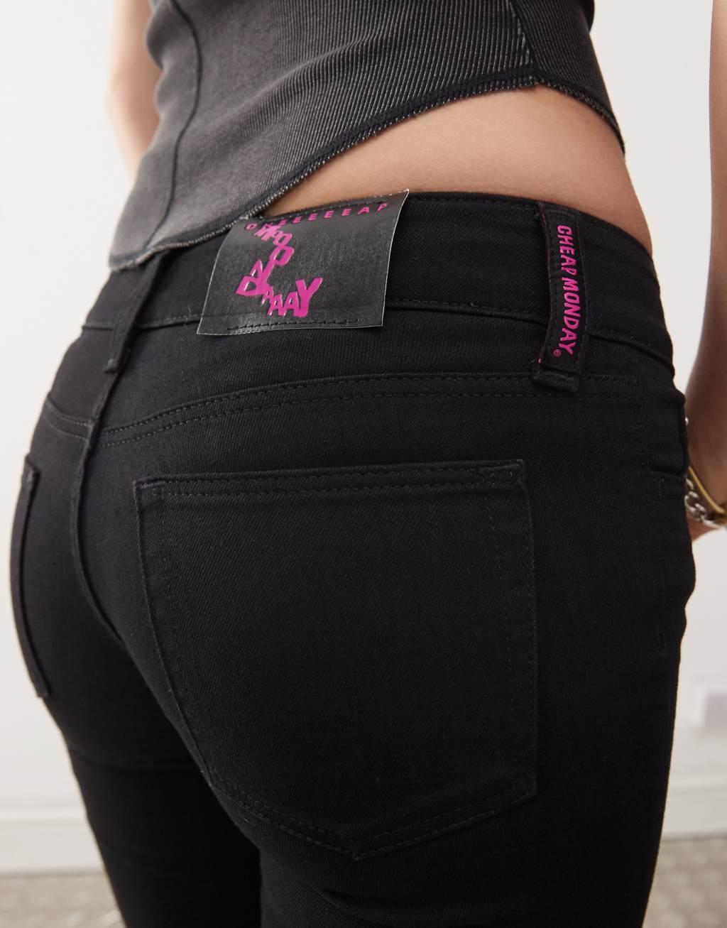 Cheap Monday Booty Bei stretch low rise bootcut jeans in black aged rinse wash Product Image