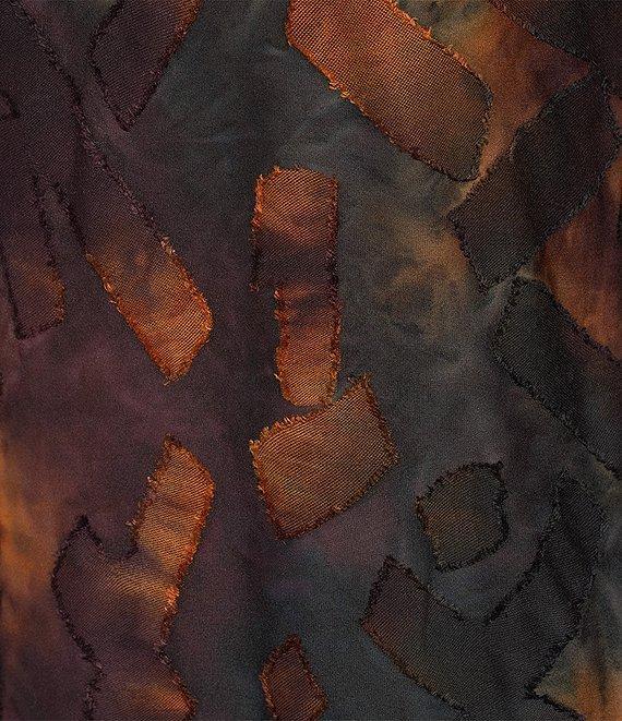 Calessa Petite Size Burnout Tie-Dye Crew Neck 3/4 Sleeve Asymmetric Tunic Product Image