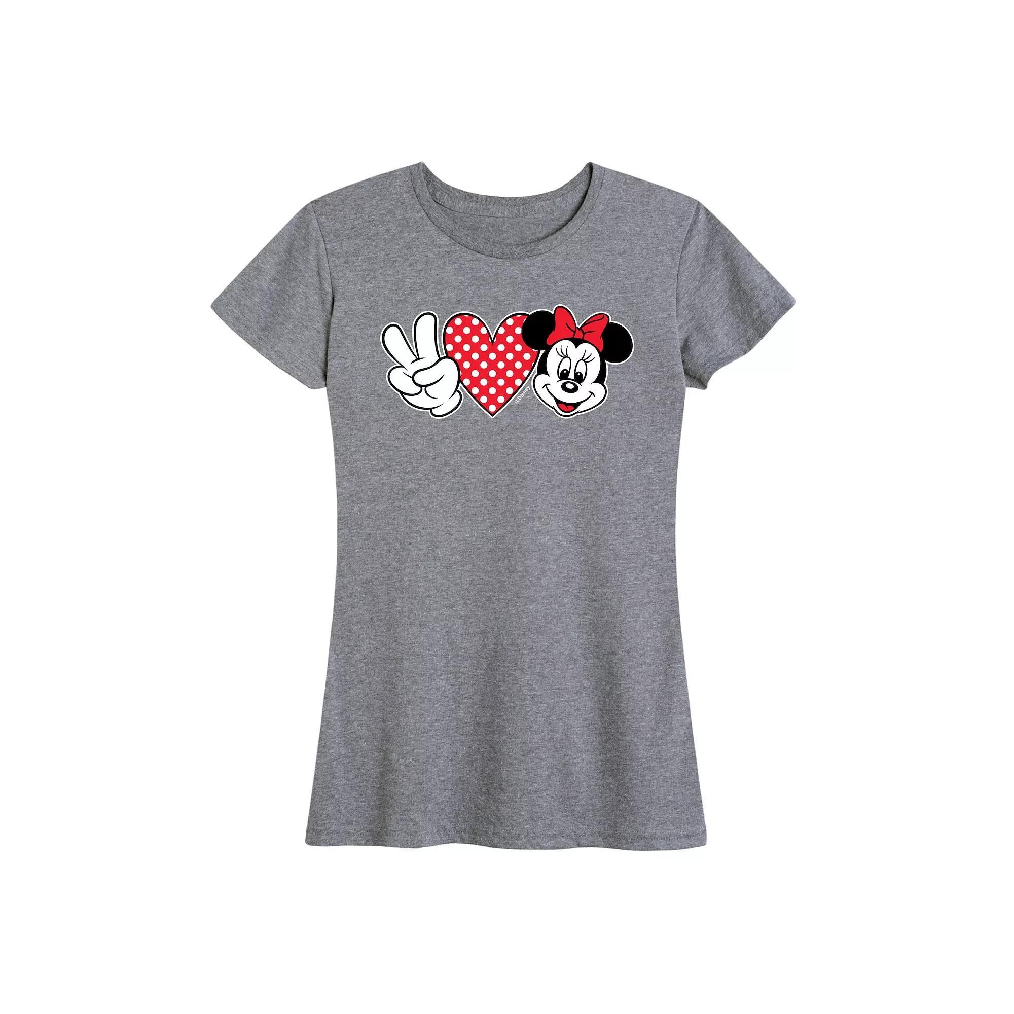 Disney's Minnie Mouse Women's Peace Love Graphic Tee, Size: Large, Grey Royal Blue Product Image