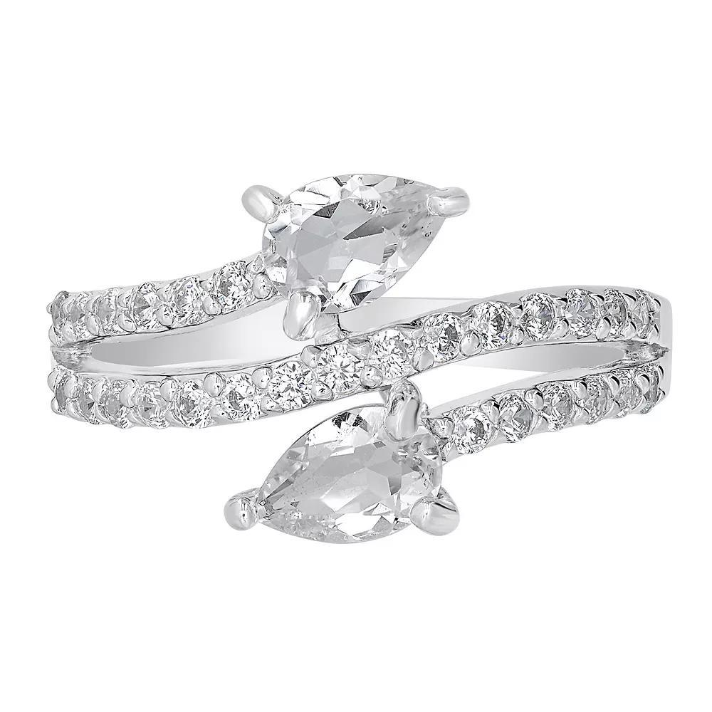 Gemistry Sterling Silver Stone & Cubic Zirconia Pear Bypass Ring, Womens White Topaz Product Image