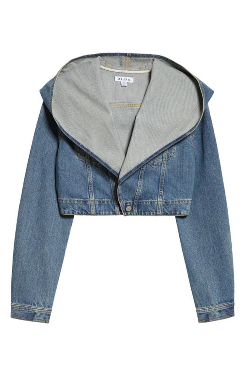 ALAÏA Blue Hooded Denim Jacket In Vintage Blue Product Image