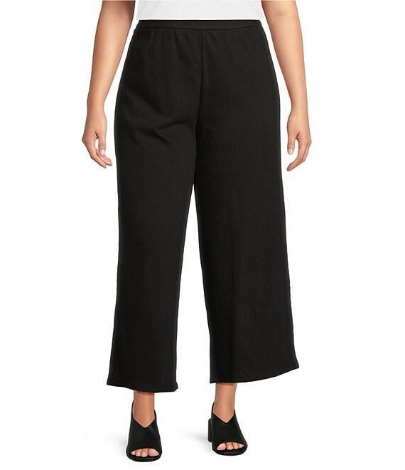 Eileen Fisher Plus Size Crinkle Knit Jersey Wide Leg Pull-On Pants Product Image