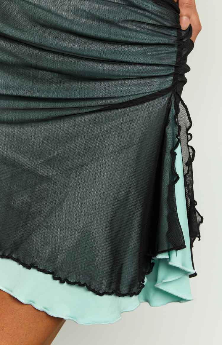 Taytum Blue Contrast Mesh Mini Skirt Product Image