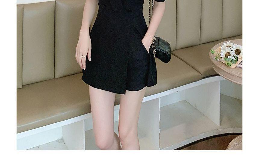Set: Short-Sleeve V-Neck Plain Mini Blazer Dress + Shorts Product Image