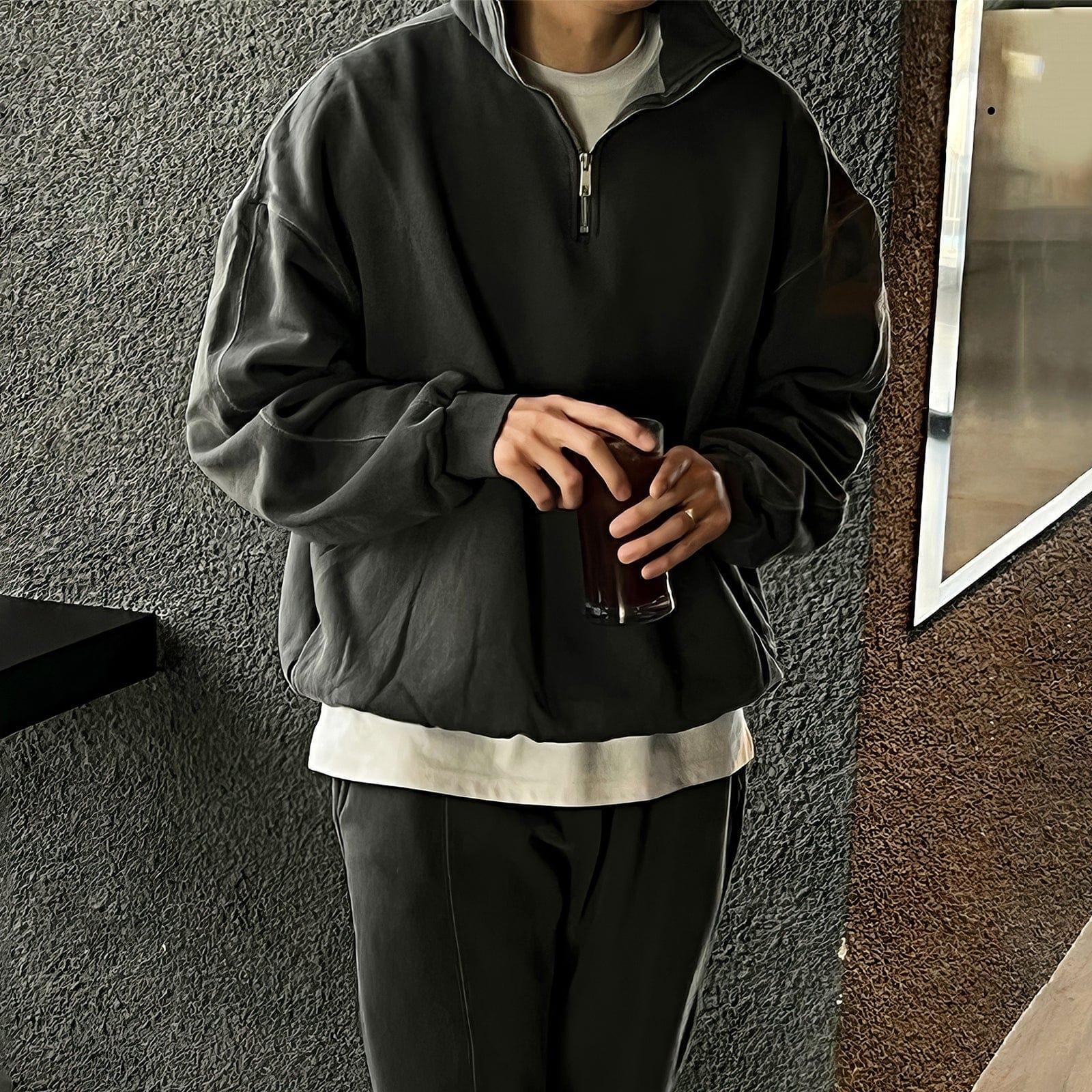 RT No. 12455 DARK GRAY HALF ZIPPER SWEATER & SWEATPANTS Product Image