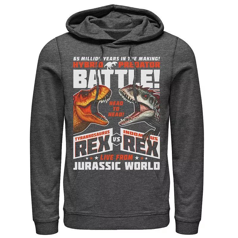 Men's Jurassic World T-Rex VS I-Rex Battle Poster Pullover Graphic Hoodie, Size: XL, Grey Heather Product Image