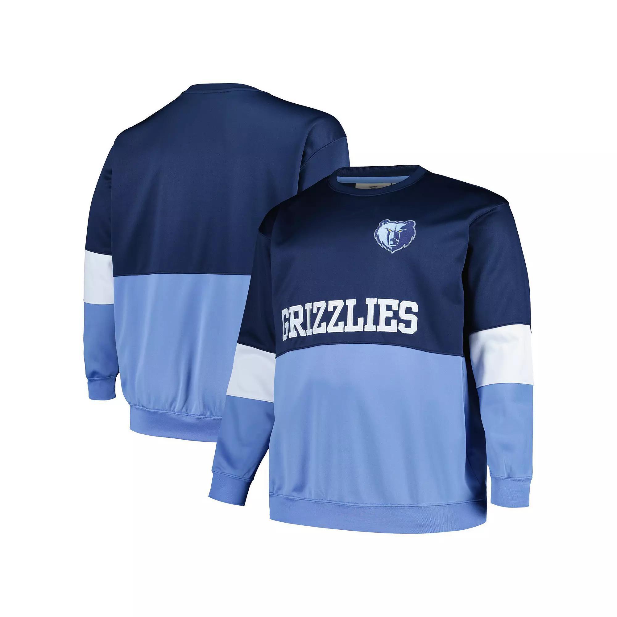 Men's Fanatics Branded Navy/Light Blue Memphis Grizzlies Big & Tall Split Pullover Sweatshirt, Size: XLT, Grz Blue Product Image