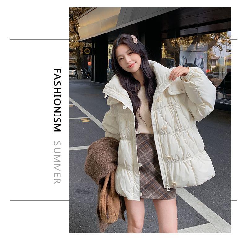 Hooded Plain Zip-Up Down Jacket Product Image