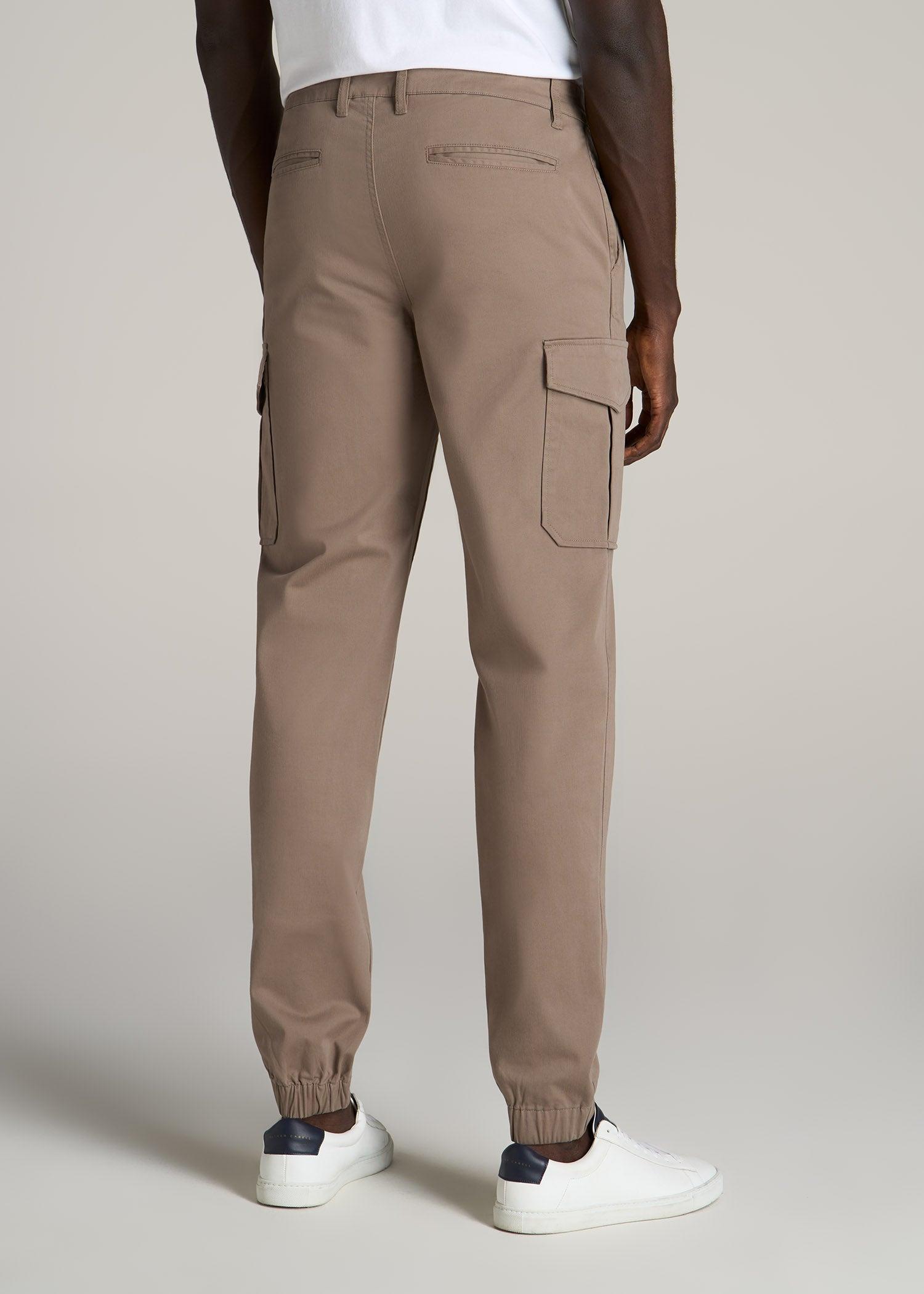 TAPERED-FIT Stretch Cotton Cargo Jogger Pants for Tall Men in Dark Sand Product Image