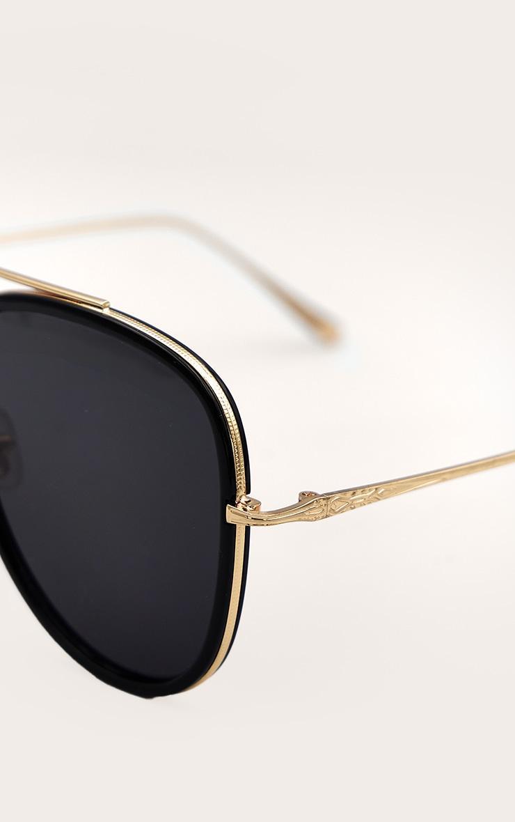 Black Oversized Gold Detail Aviator Sunglasses Product Image