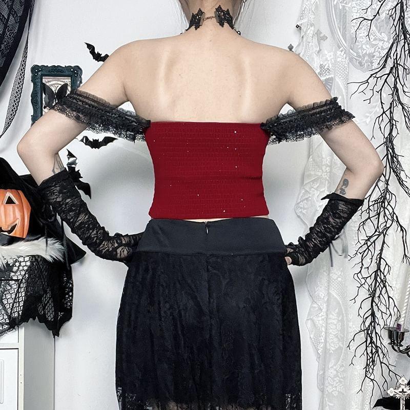 Strapless Lace Trim Crop Bustier Top Product Image