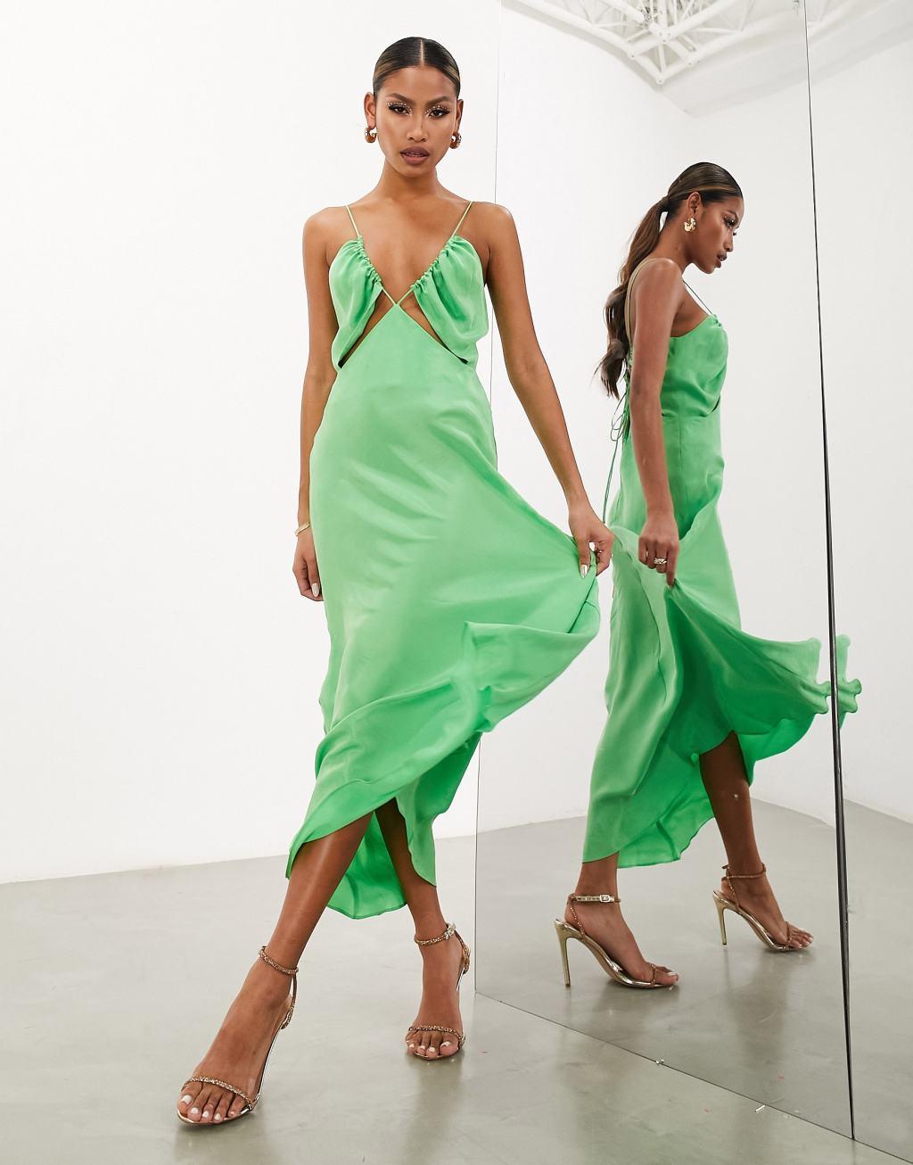 ASOS EDITION drawstring cami midi dress with underbust cut out Product Image