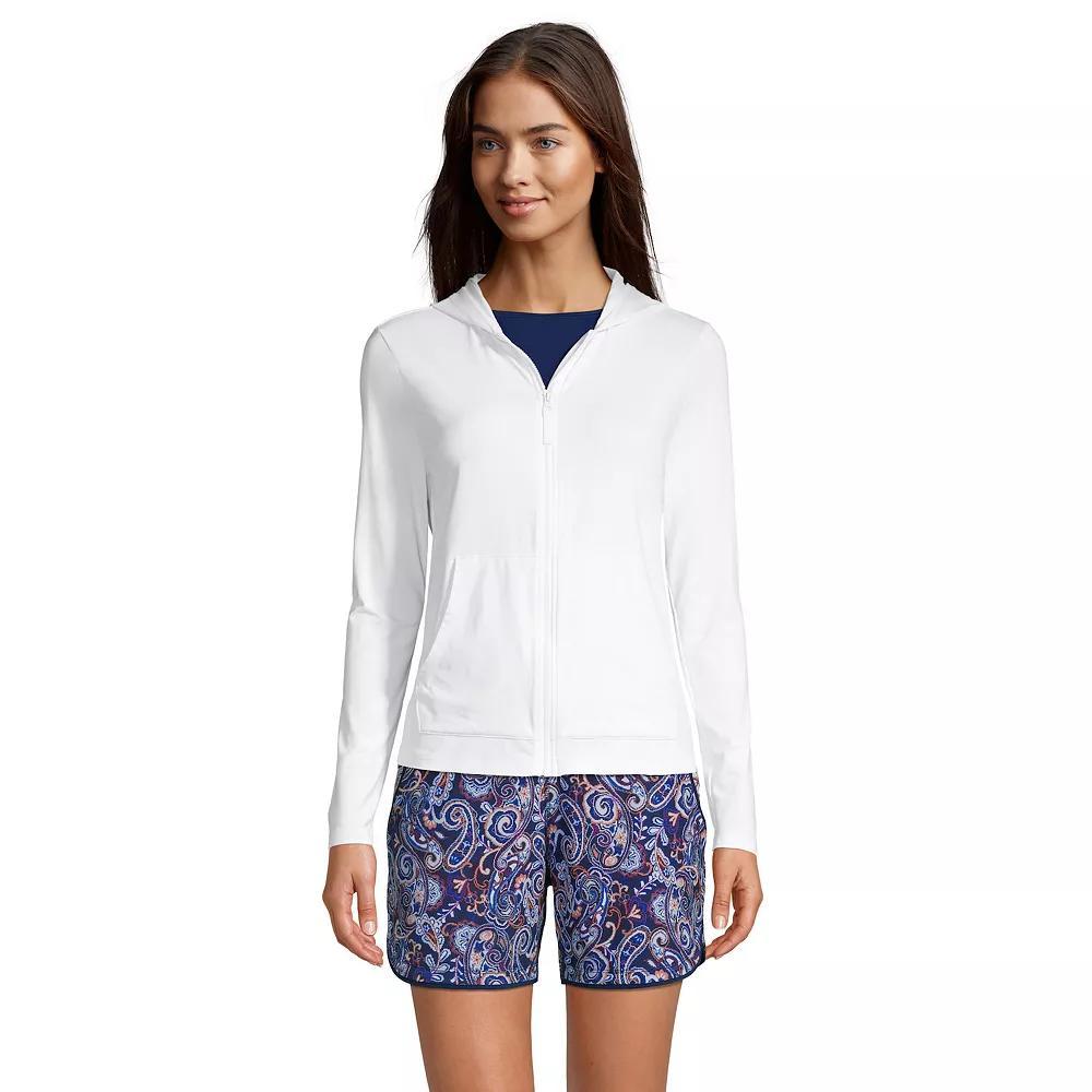 Petite Lands' End UPF 50 Hooded Full-Zip Long Sleeve Rash Guard, Women's, Size: XL Petite, White Product Image