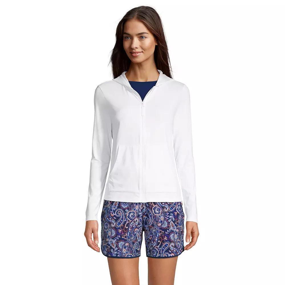Petite Lands' End UPF 50 Hooded Full-Zip Long Sleeve Rash Guard, Women's, Size: XL Petite, White Product Image