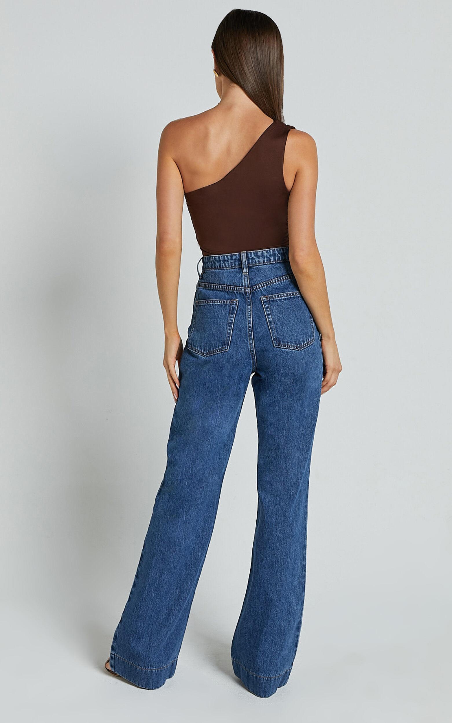 Emman Jeans - High Waisted Cotton Wide Leg Denim Jeans in Dark Blue Wash Product Image