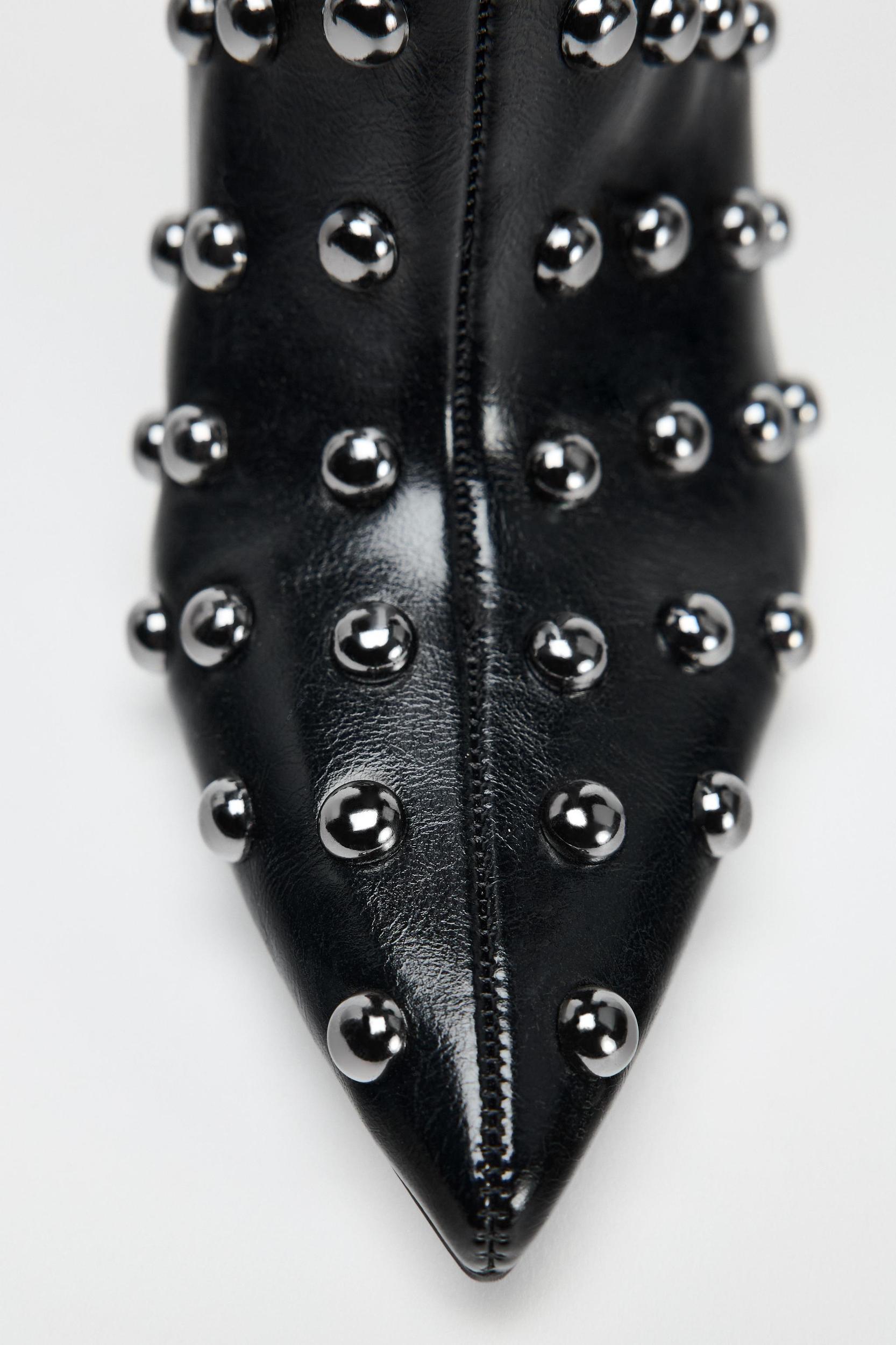 METAL APPLIQUÉ STILETTO HEELED ANKLE BOOTS Product Image