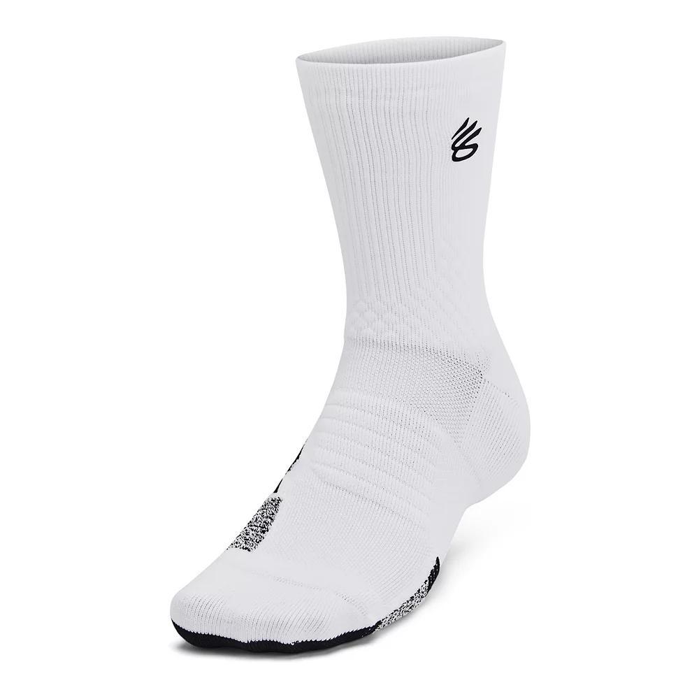 Under Armour Curry ArmourDry™ Playmaker Mid-Crew Socks, Men's, Size: Large, White Black Product Image