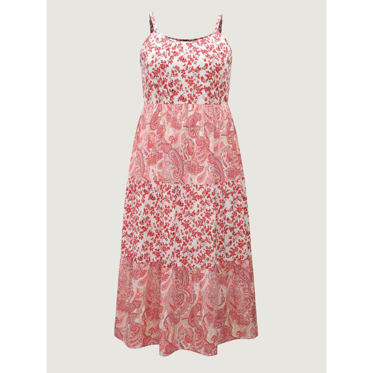 Plus Size Floral Paisley Print Cami Pockets Midi Dress Crepe Women U-neck Sleeveless Curvy BloomChic 10/M Product Image