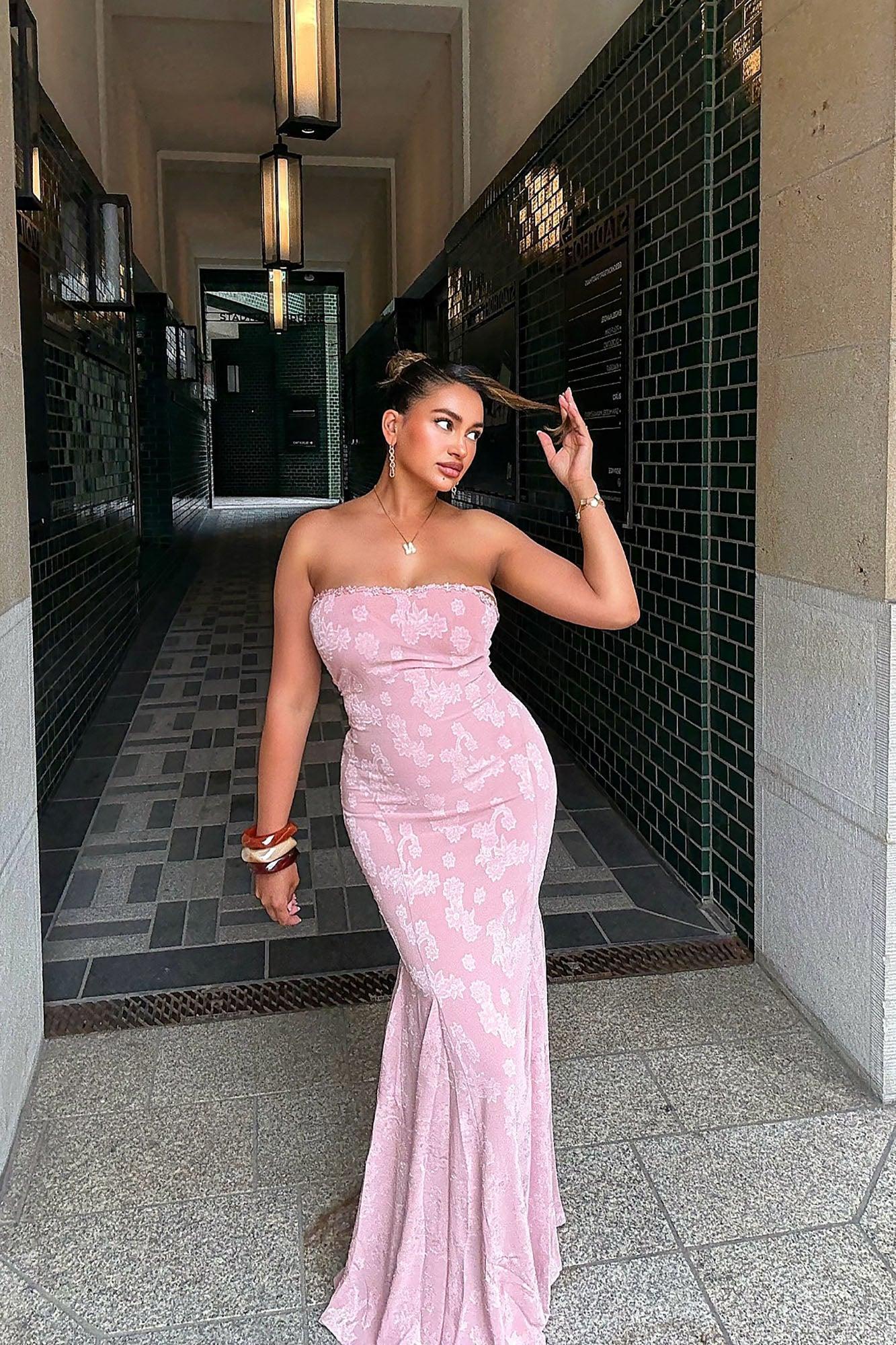Janelle Embroidered Chiffon Maxi Dress - Rose Female Product Image