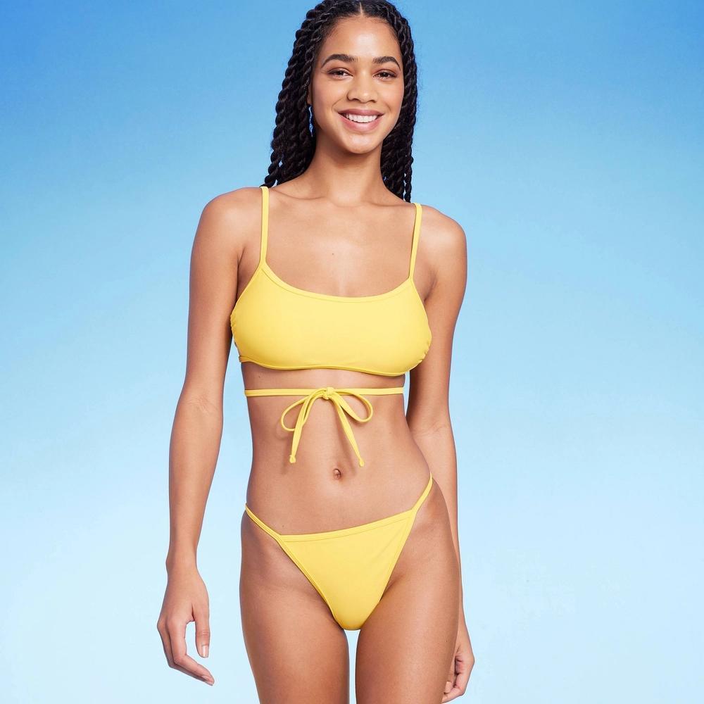 Women's Cheeky Low-Rise High Leg Bikini Bottom - Wild Fable™ Yellow M Product Image