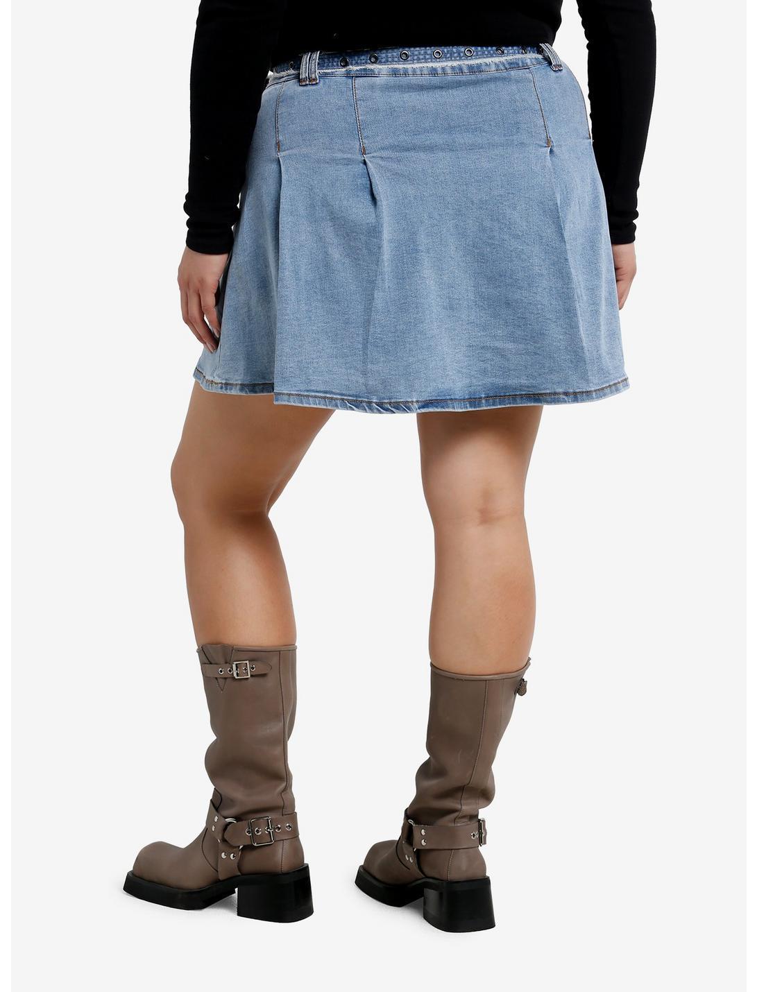 Social Collision Light Indigo Belted Pleated Mini Skirt Plus Size Product Image
