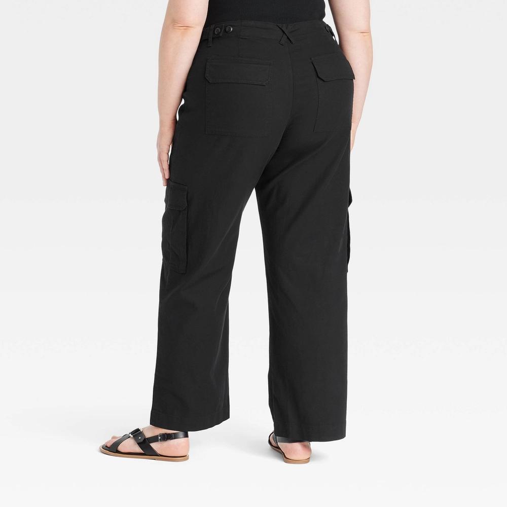 Womens Mid-Rise Straight Leg Utility Cargo Pants - Universal Thread Black 22 Product Image