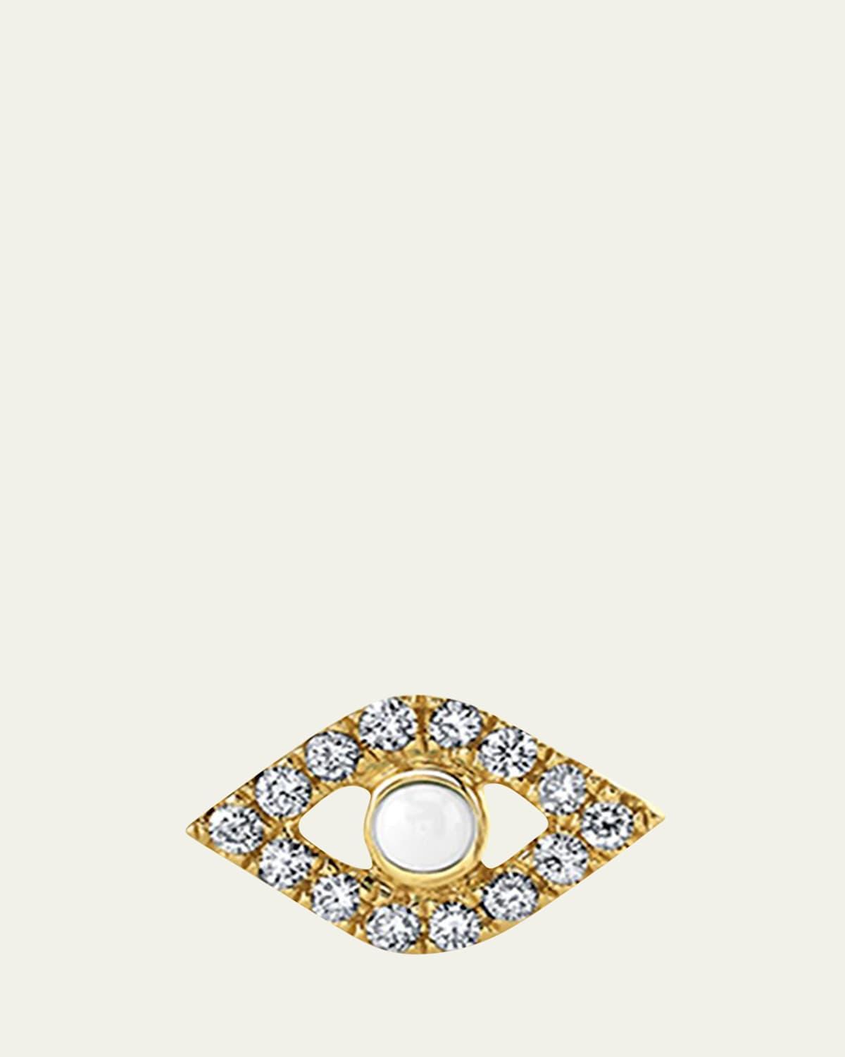 14k Pearl Stud Diamond Evil Eye Earring, Single Product Image